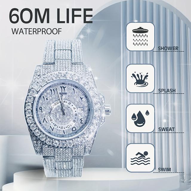 TEMU Luxury Hip Hop Bling Watch West Style Wristwatch, High-end -the-dark For Rappers, Christmas Valentine's Thanksgiving Gifts