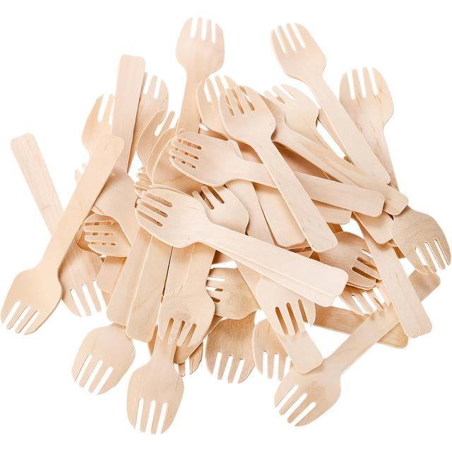 TEMU 100pcs Disposable Forks And Spoons, 4-inch Wooden Spoons, Disposable Wooden Tasting Spoons, Dessert Forks, Cake Forks, Suitable For Carnivals, Birthday Party Supplies, Ice Cream Sample Tasting
