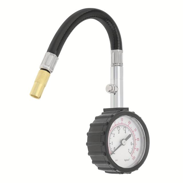 TEMU Manómetro de Precisión para Neumáticos de 0-100 PSI para Coches, Camiones, Motos y Scooters con Conector Recto, Manguera Trenzada, Medidor de Presión de Llantas Digital de 2 Pulgadas