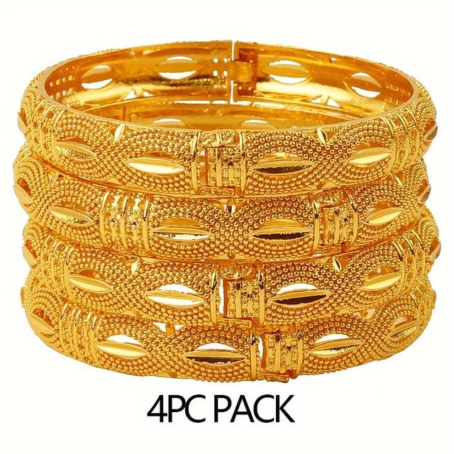 TEMU طقم من 4 قطع خاتم ذهبي دبي صناعة الخرسانة المفتوحة نسائية عين زينة الزفاف