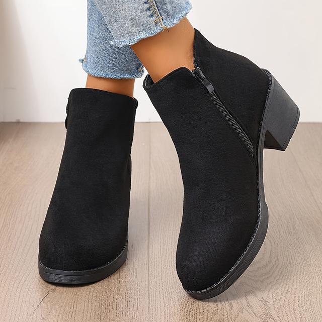 TEMU 2024 Autumn And Winter Short Boots, Women's Autumn And Winter Korean Style Frosted Leather Chunky Heeled Mid-heeled All- Boots