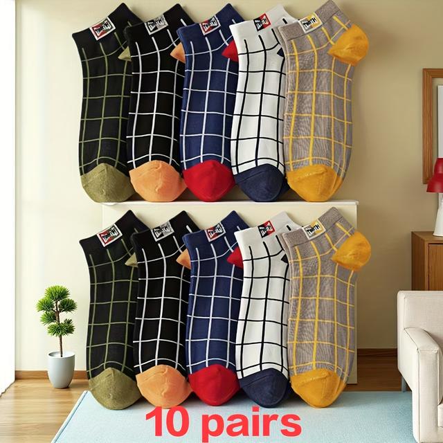 TEMU 10 de Meias Unissex Xadrez Confortáveis para e Outono