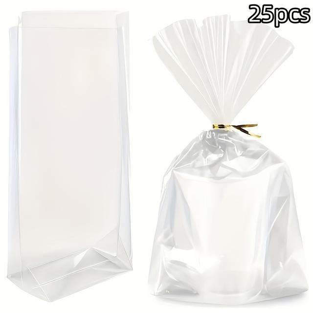 TEMU 25 ks plochých dárkových sáčků s klínovým dnem, průhledné celofánové dárkové sáčky se stahovacími pásky, vhodné pro balení malých dárků na večírky, Halloween, Vánoce, Den díkůvzdání