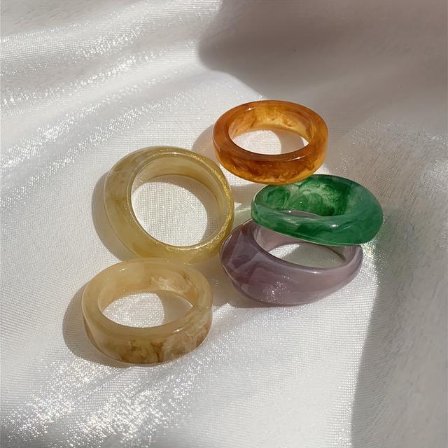 TEMU 5pcs Resin Ring Set Stackable Women's Rings (ring Size Difference 0.1cm) Ring Texture Hand-dyed Effect Due To Dyeing Each Batch Of Color Difference Is Normal