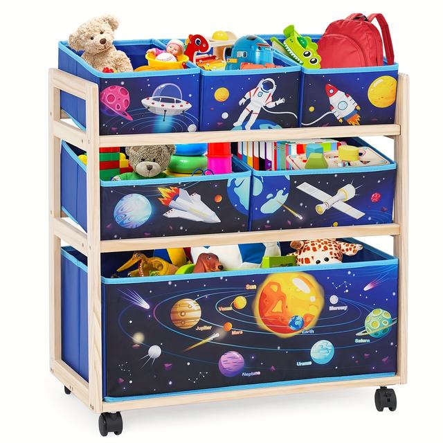 TEMU Storage Organizer With Wheels, Utility Rolling Cart With Large Storage Capacity For Bedroom, Playroom - Hold Books, Blankets (blue)