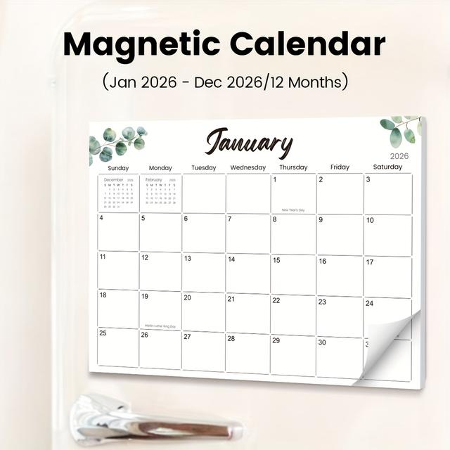 TEMU Magnetic Calendar 2026 Monthly Planner From Jan To Dec 2026, The Perfect Monthly Refrigerator Calendar With Greenery Designs For Organizing