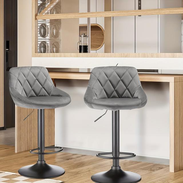 TEMU 2pcs Adjustable Height Swivel Bar Stools With Padded Seats - Heavy-duty Velvet Kitchen Chairs Suitable For Bars, Modern Counter Stools