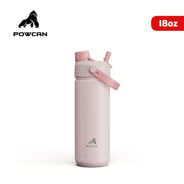 TEMU Gourde isotherme 18Oz POWCAN | Gobelet à double paroi en acier inoxydable, anti-fuite, garde pendant 24H, couvercle 2-en-1 avec paille et bec verseur, idéal pour , de sport, les