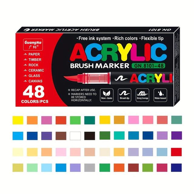 TEMU 48 Stück/72 Stück, Gerade Flüssig-Acryl-Marker voller Vitalität, Stapelbare Farben, Geeignet für professionelle Kunstzwecke, Exquisites Verpackung, Feiertagsdekoration