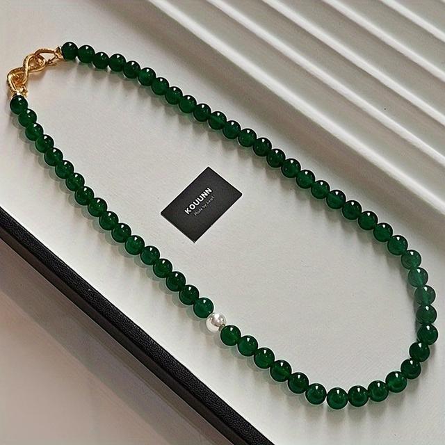TEMU Eine 8-mm-Halskette mit natürlichen grünen Achatperlen, die Luxus ausstrahlt, perfekt für den oder als Geschenk