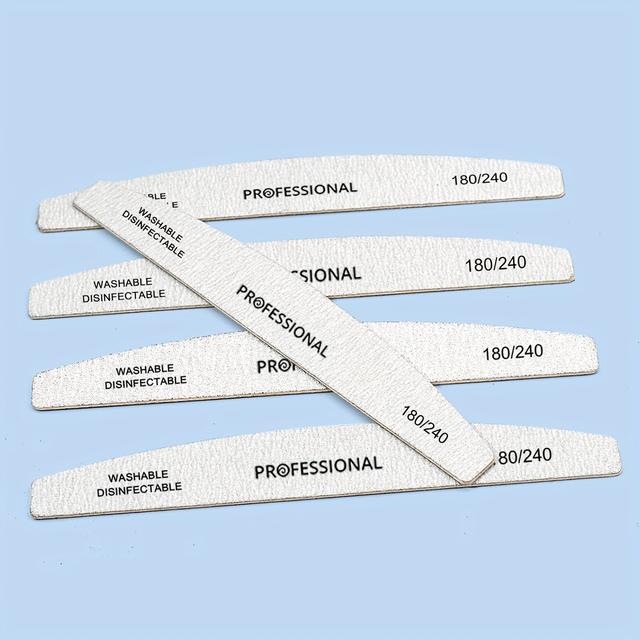 TEMU 5-pack Professional Wood Nail Files And Buffers Set - Dual Grit 180/240 Coarse Fine, Washable And Disinfectable, Unscented Manicure Tools For Shaping And Smoothing Nails, For Toenail& Foot Clean