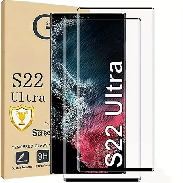 TEMU 2-pack Full Screen Transparent Hd Tempered Glass Screen Protector With 9h Hardness And Dual-layer Shatterproof Design, Compatible With Galaxy S22 Ultra