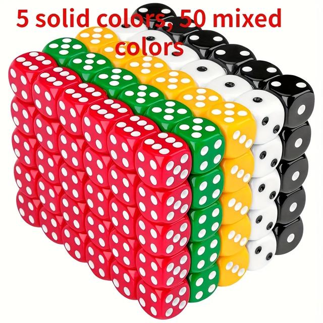 TEMU 50pcs 14mm/0.55in Colorful Dice Set, Suitable For Board Games And Educational Activities With 6-sided Small Dice