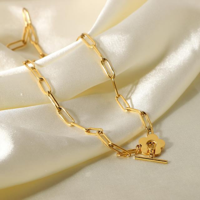 TEMU สร้อยคอดอกไม้สไตล์มินิมอลสแตนเลส 1 ชิ้น SENLANSP สำหรับผู้หญิง - โซ่ล็อค OT, เครื่องประดับทนทานต่อการหมองสำหรับใส่ประจำวัน & , อุปกรณ์เสริมที่ใช้ได้ทุกฤดู, อุปกรณ์เสริมหรูหรา, ผิวเคลือบทนน้ำ