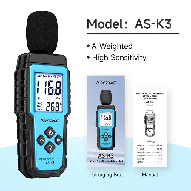 TEMU Aicevoos Digital Sound Meter Decibelimeter 30-130db Measure Sound Level Noise Decibel Monitor