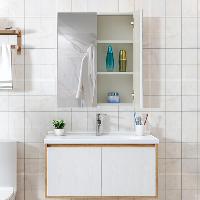 TEMU Clipop Wall-mounted Bathroom Mirror Cabinet With Mirrored Doors And 2 Adjustable Shelves For Living Room, Bathroom, And Toilet Storage