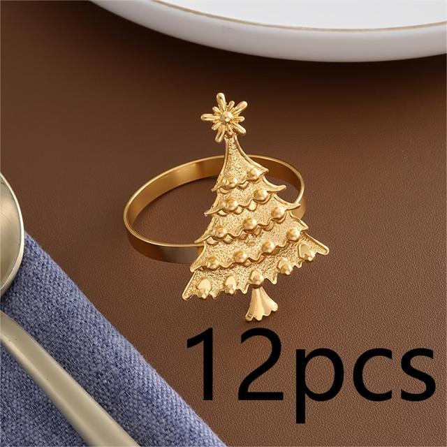 TEMU Satzt von 12 Weihnachtsbaum-Serviettenringen, massiv gefertigtes Gusseisen, polierter Metall-, Weihnachtstischdekor für Weihnachten