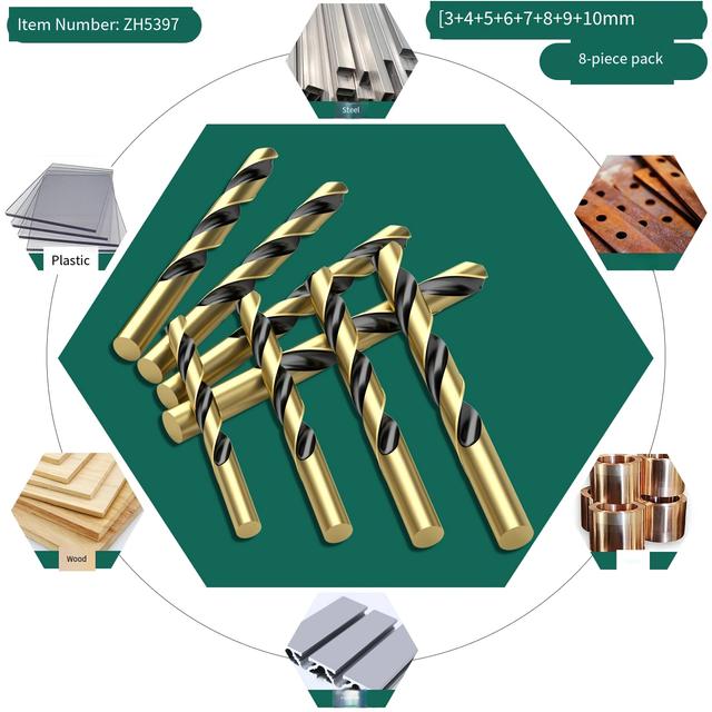TEMU Set Of 8 Hss Steel Twist Drill Bits, Versatile Bits For Metal, Wood, And Plastic, Suitable For Home Use With High-hardness Electric Drill Additions In A 3 Mm Range