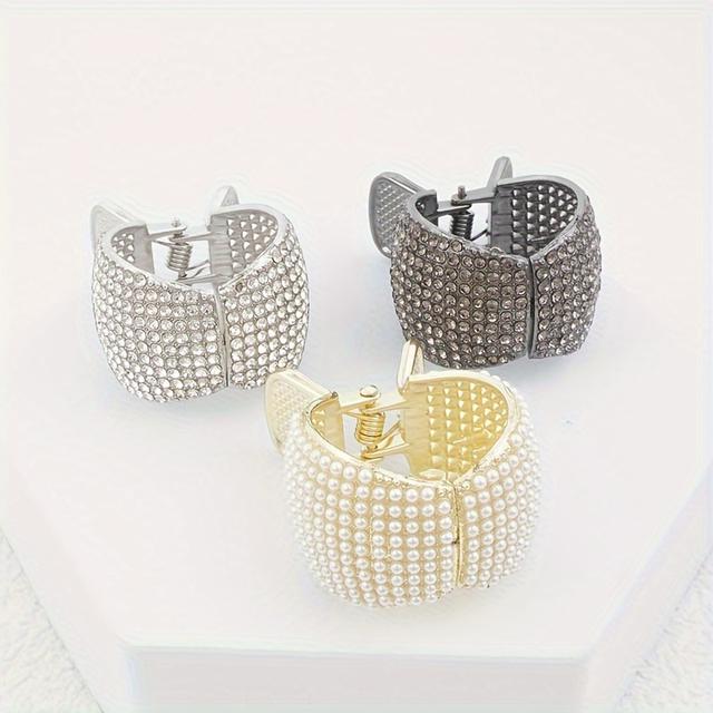 TEMU 3pcs Set Of Women's Rhinestone High Ponytail Holders, Pearl Bun , Round Hair Clips For The Back Of