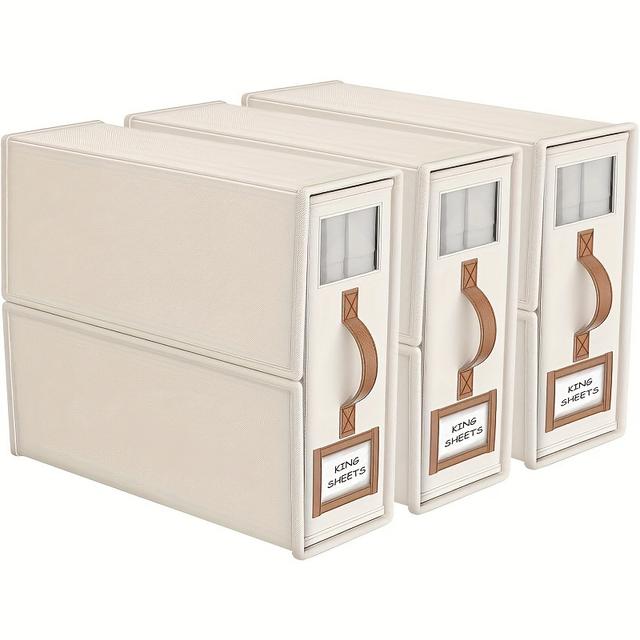 TEMU Set Of 3 Collapsible Bed Sheet Organizers And Storage Solutions, Made From Fabric With A Window, Designed For Storing Bedding And Pillow Cubes (gray), Under-bed Storage