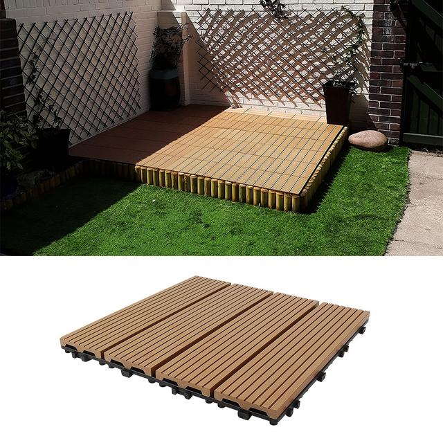 TEMU 11-teiliges Set Verriegelbare Terrassenteppiche 30cm x 30cm, Holzbelag für Außenbereich, Wasserdichte Bodenfliesen für Balkon und Hinterhof, Innen- und Außengebrauch