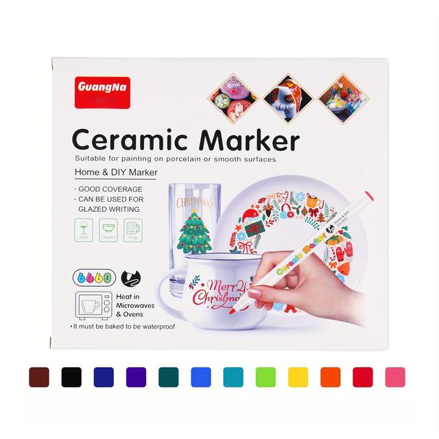 TEMU 12/24pcs Ceramic Marker Set, Ceramic Pens, 12-color Art Markers, Diy Painting Coloring Pens, Suitable For Professional Art
