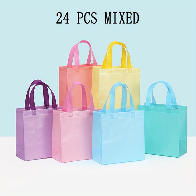 TEMU 24pcs Colorful Non-woven Party Favor Bags With Handles - Pastel Assorted Colors, "" Printed Design - Ideal For Birthday, Wedding, Graduation, Mother's Day Celebrations, Christmas, Halloween