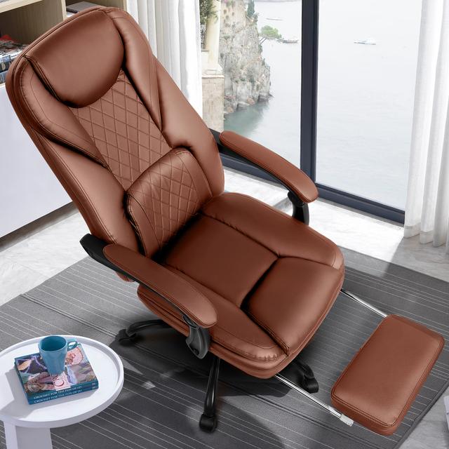 TEMU Ergonomic High-back Executive Office Chair With Footrest & Reclining Mechanism - Big & Tall Desk Chair, Memory Foam, Headrest & For Home Office, Gaming Chair (black/brown) Compatible With Most