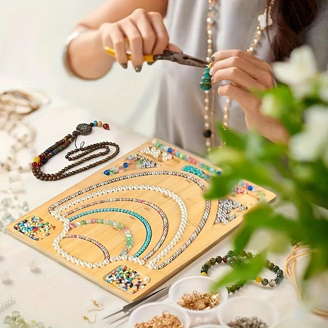TEMU 1pc Planche de Perles en Bambou pour la Fabrication de Bijoux DIY, Outil d'Artisanat et de Tissage avec Plateau d'Affichage pour l'Enfilage de