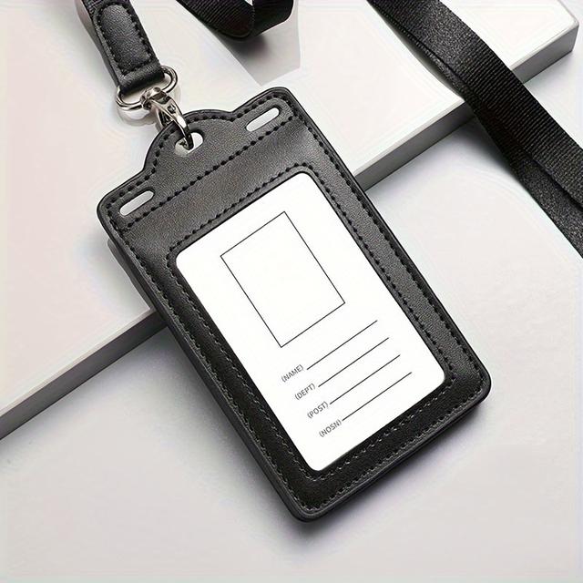 TEMU حافظة بطاقات هوية جلدية كاملة الحجم لـ 4 بطاقات مع نافذة شفافة وحبل تعليق - حافظة بطاقات احترافية متينة من جلد البقر للأعمال والمؤتمرات (///رمادي/) - متوافقة مع بطاقات /الائتمان/الخصم