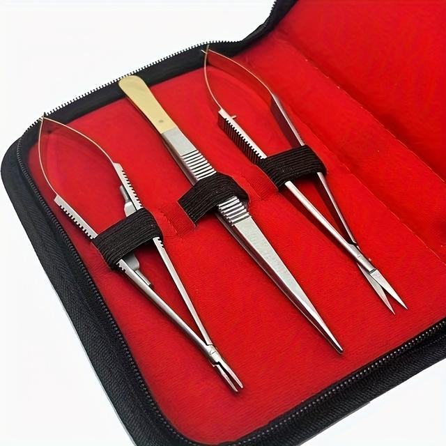 TEMU 3pcs Stainless Steel Tool Set Having Scissor Tweezer And Needle Holder Set With Easy Handling And Tool Set