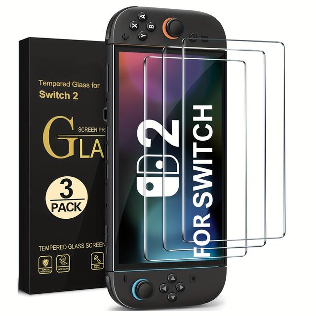 TEMU 닌텐도 스위치 2 모델 2025용 3팩 강화유리 보호필름, 투명 HD 클리어 스크래치 방지 액세서리, 8인치