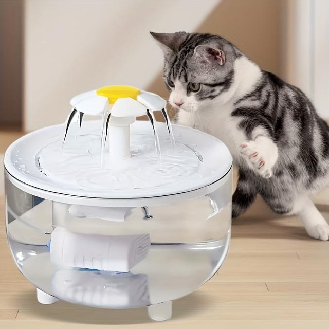 TEMU Fuente de agua automática de flor elegante - Gran capacidad, USB, ideal para gatos y perros, diseño transparente con , para el hogar y , sin batería