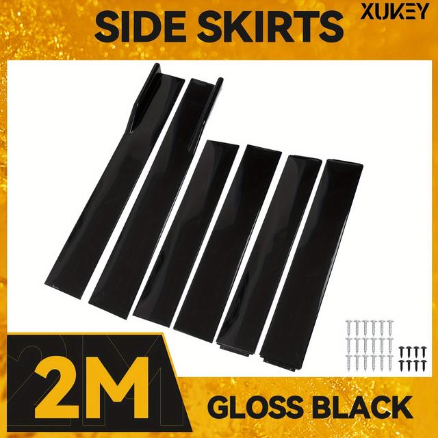 TEMU Xukey 2m Universal Side Skirts Extension Rocker Panel Lip In Gloss Black Suitable For , For Ford, , St, Mk6-mk7.5, And For A4-a8