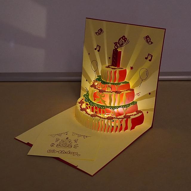 TEMU بطاقة عيد ميلاد ثلاثية الأبعاد بتصميم فريد من نوعها، ورق عالي الجودة، هدية تذكارية مؤثرة للمناسبات الخاصة مع إضاءة وموسيقى
