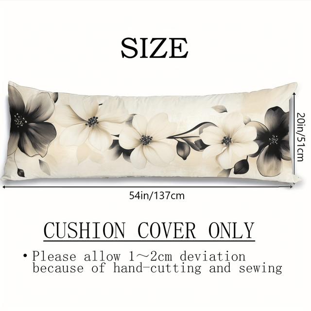 TEMU 1pc Elegant Beige & Black Floral Pattern Pillowcase 20x54in - Soft Comfortable Body Pillow Cover With Zipper Closure, Decor For Bed Or Sofa, Polyester Fabric, Decorative Pillow Covers