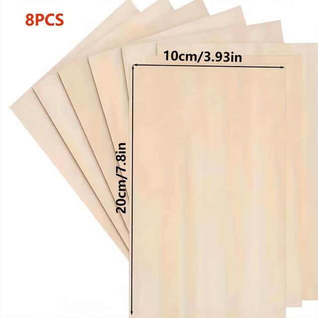TEMU Set Of 8pcs Of Basswood Plywood Measuring 200 X 100 X 2mm, Suitable For Crafting, Laser Engraving, And Projects