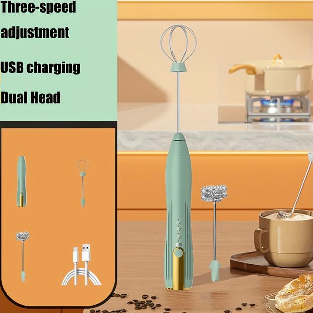 TEMU Versatile Usb-rechargeable Electric Milk Frother & Whisk - 3 , Dual Stainless Steel Whisks For Cream, Baking, Coffee, Hot