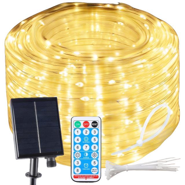 TEMU 100ft 302 Led Rope Lights With Remote – Solar Powered String Lights For Garden, Deck, Patio, Pool, Yard Xmas Christmas Holiday Decor