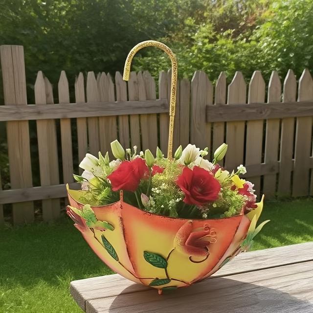 TEMU European-style Umbrella-shaped Wall-mounted Flower Basket, Decorative Plant Rack, Metal Hanging Flower Basket Wall Decoration