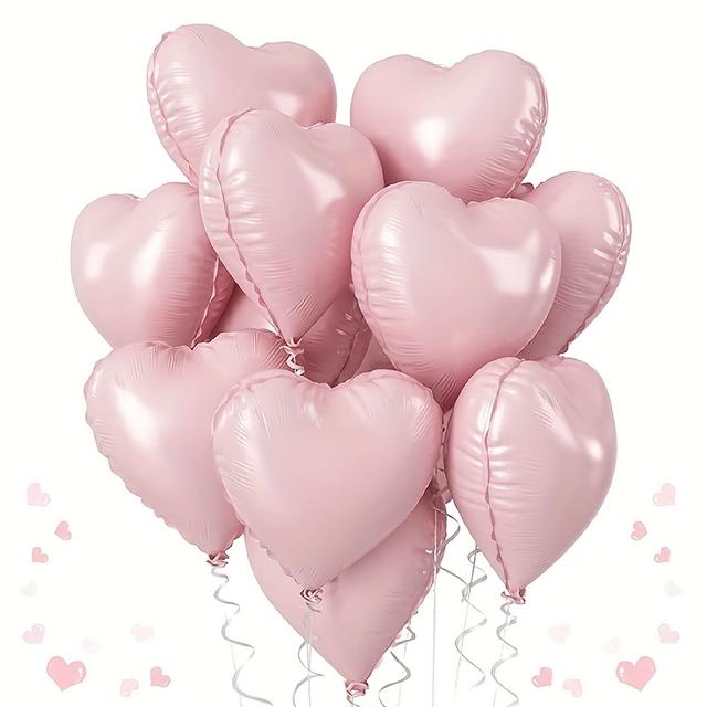 TEMU 10 Pink Heart-shaped Aluminum Foil Balloons - 18-inch Heart Balloons, Perfect For Weddings, Graduation Season, Mother's Day, Birthdays, And Party Decorations, Valentine's Day Themed Party Decor