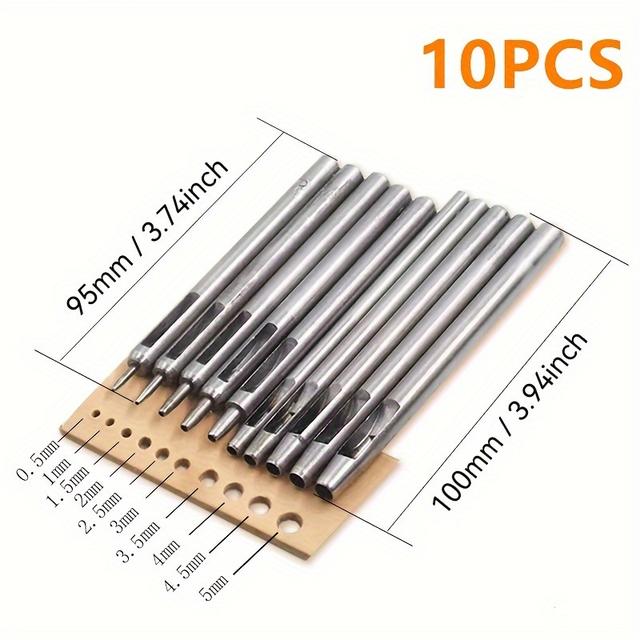 TEMU 10pcs Carbon Steel Round Leather Punch Tool Set, Diy Leather Crafting Belt Punch, Durable Hand Tool For Belts And Crafts