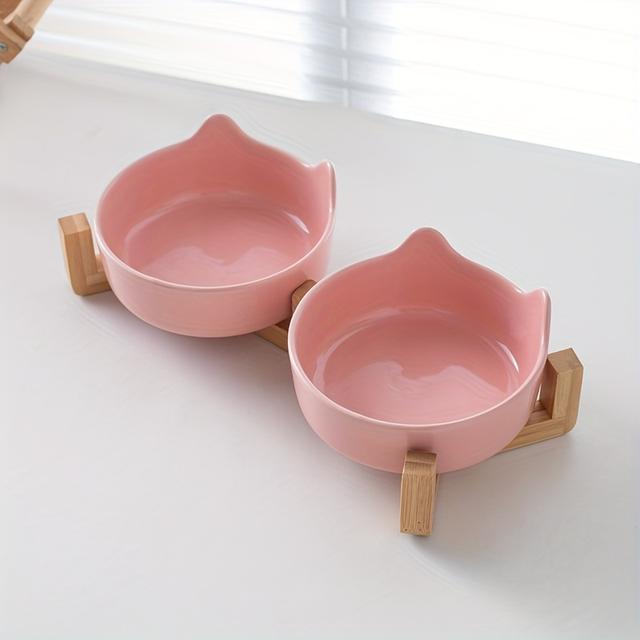 TEMU A Set Of Ceramic Cat Bowls With A High Stand, Featuring A Double Bowl Design, Available In Various Colors, Suitable For Food And Water, Made With A For , Ideal For Pet Cats