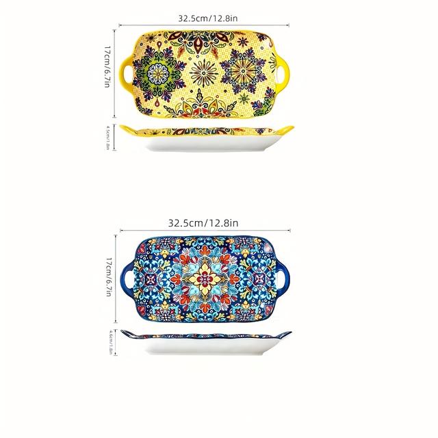 TEMU 2pcs Platos de Ensalada , Platos de Servir de Cerámica para Restaurantes y Hoteles con de 12.8 pulgadas, Adecuados para el Hogar, Platos de Servir para Hoteles, Seguros para Microondas y Horno