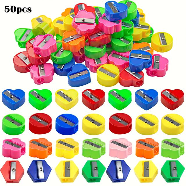 TEMU 50pcs Of Bulk Geometric Pencil Sharpeners, Colorful Pocket-sized Handheld Sharpeners, For Party Favors, Gift Bags, And Prizes (styles May )