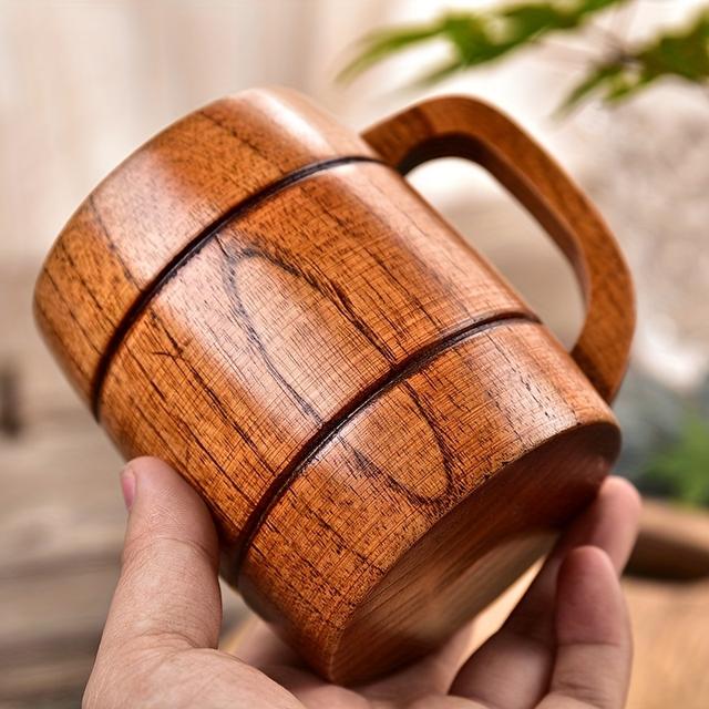 TEMU Rustic Wooden Mug With Handle, Acacia Tea Cup, Coffee Cup, Water Glass, Cup, Reusable Handwash Only, Home Kitchenware