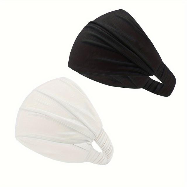 TEMU 2pcs Solid Color Folded Elastic Hair Bands For Women, Adjustable Fashion Scarves, Polyester, Non-stretch, Machine Washable & Dry , Decorative Headbands For Outdoor Use