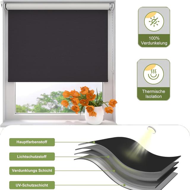 TEMU 1pc Blackout Roller Shade Without Drilling, Window Roller Shades With And Without Drilling, Thermal Blackout Roller Shade, Clamp-on Roller Shade