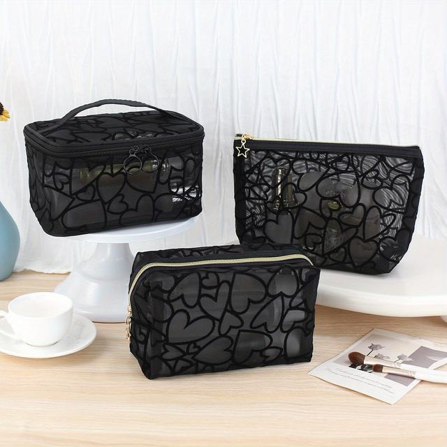 TEMU Zestaw 3 Sztuk, 3 Różne Style Kosmetyczki, Modna Oddychająca Tkanina z Siatką, Lekka Wielofunkcyjna Torba na Przybory Toaletowe, Prosta i Przenośna, Duża Pojemność