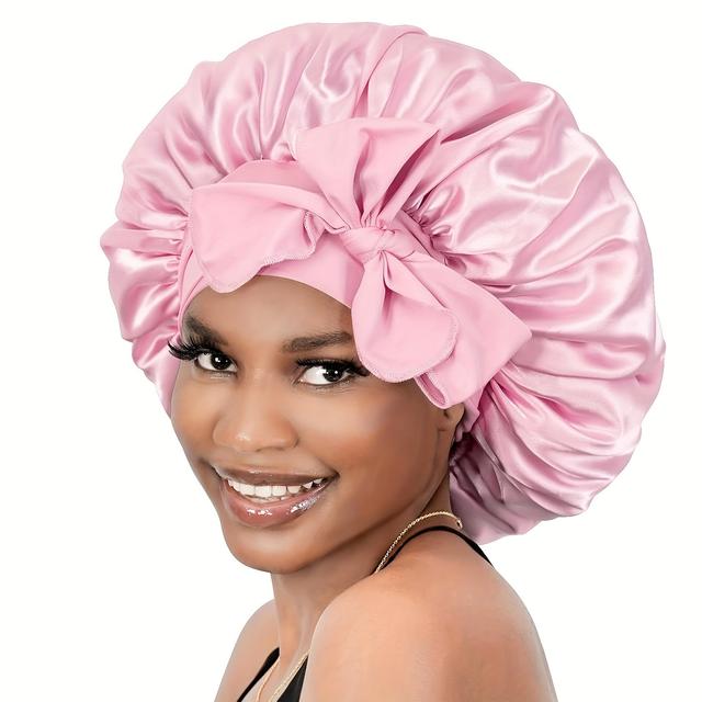 TEMU Sleeping Adjustable Bonnet Bonnet For Sleeping Women Satin Bonnet Double Layer Satin Lined Hair Bonnet With Tie Band Wrap For Sleep Soft And Comfortable To Touch